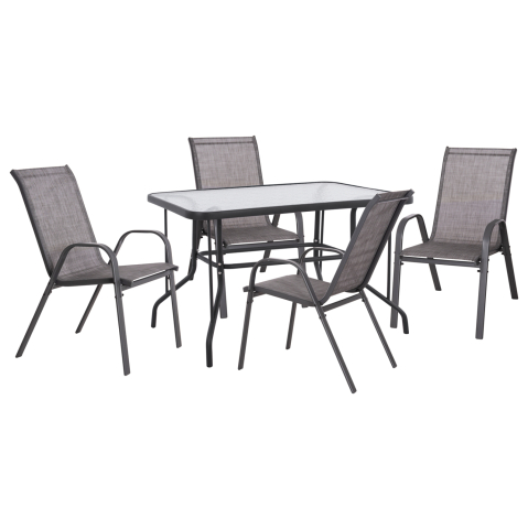 Seturi mese dining - DINING SET 5PCS HM5193.01-METALLIC IN GREY-4 CHAIRS and TABLE 110X60cm.