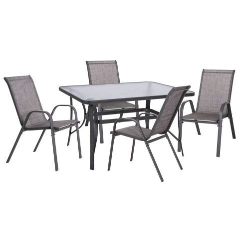 Seturi mese dining - DINING SET 5PCS HM5200.01- METALLIC IN GREY WITH 4 CHAIRS and TABLE 140X80cm
