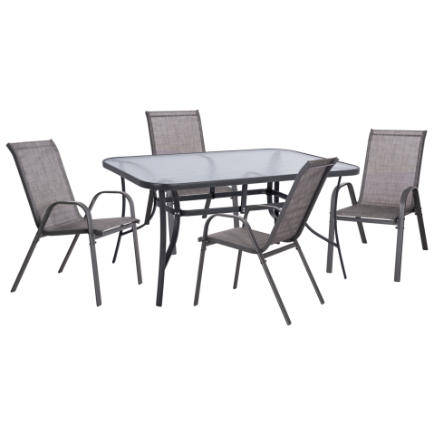 Seturi mese dining - DINING SET 5PCS HM5201.01- METALLIC IN GREY WITH 4 CHAIRS and table 150x90cm