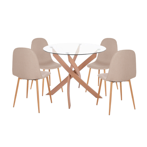 Interior - DINING SET 5PCS JAFARU HM10885.12 ROUND TABLE Φ90 and 4 DINING CHAIRS--BEIGE