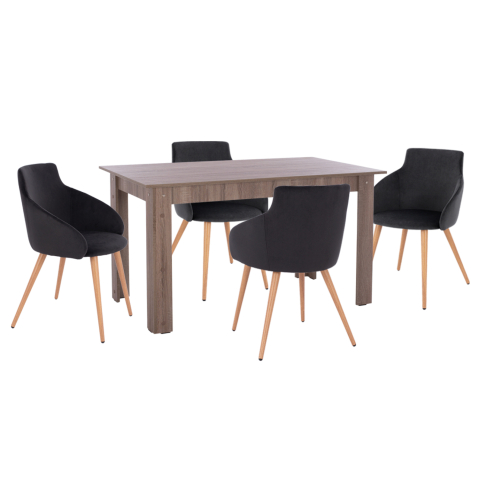 Interior - DINING SET 5PCS KELVIN HM10886.05 MELAMINE IN SONAMA OAK--BLACK VELVET
