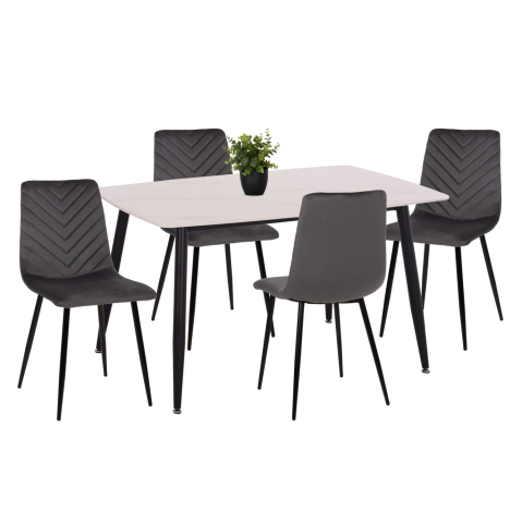 Seturi de sufragerie - DINING SET 5PCS LATRELL ΗΜ21192 CERAMIC TOP TABLE--GREY VELVET CHAIRS