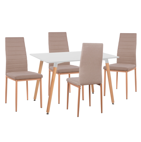 Seturi de sufragerie - DINING SET 5PCS MINIMAL HM11767 WHITE MDF TOP-BEIGE FABRIC CHAIRS