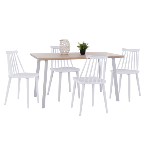 Seturi de sufragerie - DINING SET 5PCS OFIRA HM10634 MDF TOP IN SONAMA--DINING CHAIRS IN WHITE