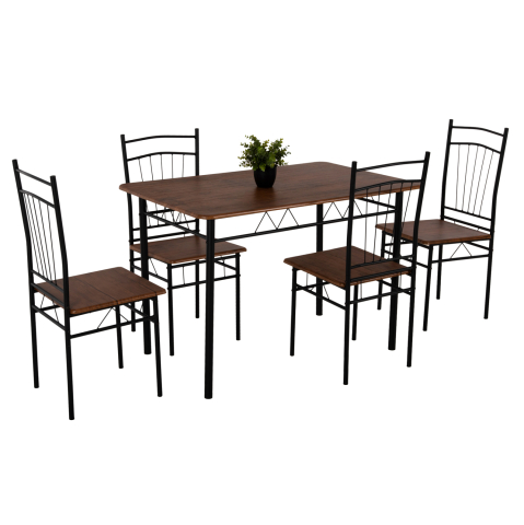 Interior - DINING SET 5PCS PEARY HM9416.11 BLACK METAL-MDF IN WALNUT COLOR 110x60x74Hcm.