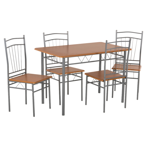 Interior - DINING SET 5PCS PEARY HM9416.12 SILVER METAL-MDF IN SONAMA COLOR 110x60x74Hcm.