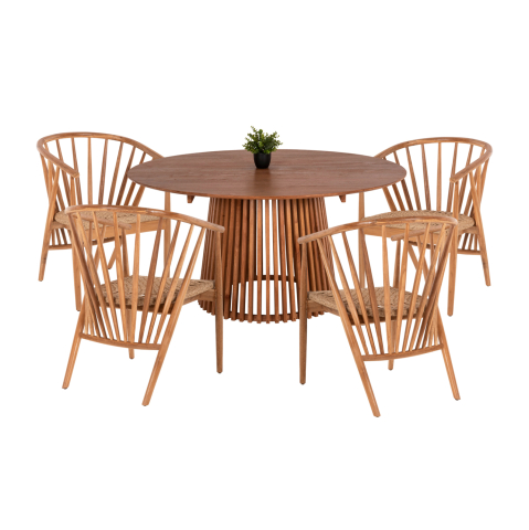 Interior - DINING SET 5PCS PERMAINE HM21076.01 ROUND TABLE Φ150cm. and 4 DINING CHAIRS