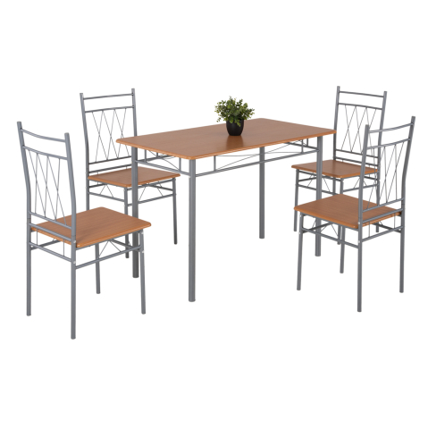 Seturi de sufragerie - DINING SET 5PCS PRAIORY HM18005.02 SILVER METAL-MDF IN SONAMA COLOR 110x60x74Hcm.