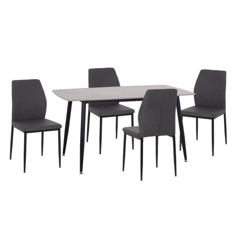 Seturi de sufragerie - DINING SET 5PCS RAVEN HM10743 CERAMIC TOP GREY MARBLE--GREY FABRIC