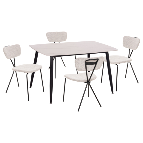 Seturi de sufragerie - DINING SET 5PCS RAVEN HM21067.01 CERAMIC TOP WHITE MARBLE--METAL