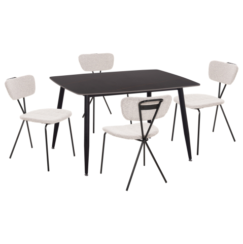 Seturi de sufragerie - DINING SET 5PCS RAVEN HM21067.02 CERAMIC TOP BLACK MARBLE--METAL