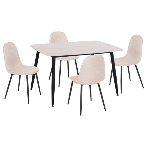 Seturi de sufragerie - DINING SET 5PCS RAVEN HM21068.01 CERAMIC TOP WHITE MARBLE--BEIGE FABRIC