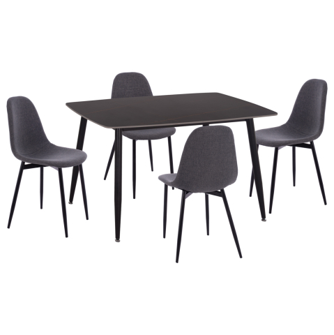 Seturi de sufragerie - DINING SET 5PCS RAVEN HM21068.02 CERAMIC TOP BLACK MARBLE--GREY FABRIC