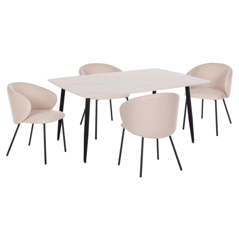 Seturi de sufragerie - DINING SET 5PCS RAVEN HM21069.01 CERAMIC TOP IN WHITE MARBLE and 4 CHAIRS