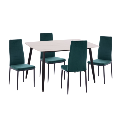 Seturi de sufragerie - DINING SET 5PCS RAVEN HM21265.01 CERAMIC TOP WHITE MARBLE--VELVET IN CYPRESS GREEN