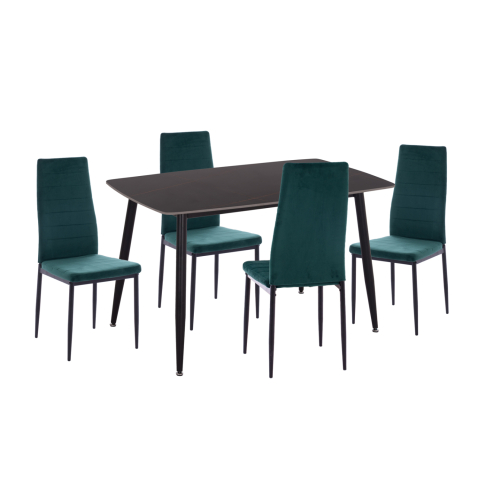 Seturi de sufragerie - DINING SET 5PCS RAVEN HM21265.02 CERAMIC TOP BLACK MARBLE--VELVET IN CYPRESS GREEN