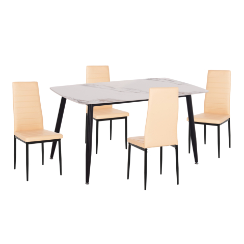 Seturi de sufragerie - DINING SET 5PCS RAVEN HM21266.02 CERAMIC TOP CALACATTA MARBLE LOOK--PU IN CREAM WHITE