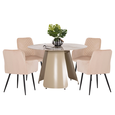 Interior - DINING SET 5PCS SEDAR HM10868 ROUND DINING TABLE and 4 DINING CHAIRS- ECRU