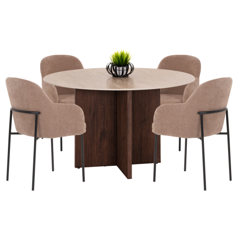 Seturi de sufragerie - DINING SET 5PCS SKY HM10945.03 CERAMIC TOP--FABRIC IN TAUPE and BLACK METAL LEGS