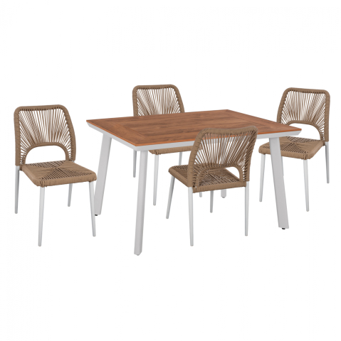 Seturi mese dining - DINING SET 5PCS WHITE TABLE 120x80 AND CHAIR WITH ROPE HM11534.01