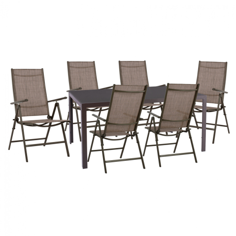 Seturi mese dining - DINING SET 7 PCS BROWN TABLE 150X90 AND FOLDABLE ARMCHAIR HM11531.02
