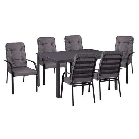 Seturi mese dining - DINING SET 7 PCS GRAY TABLE 150X90 AND ARMCHAIR WITH GRAY PILLOW HM11521.01