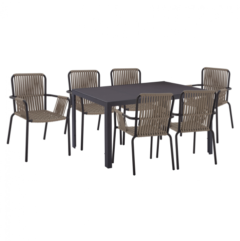 Seturi mese dining - DINING SET 7 PCS GRAY TABLE 150X90 AND ARMCHAIR WITH ROPE HM11525.01