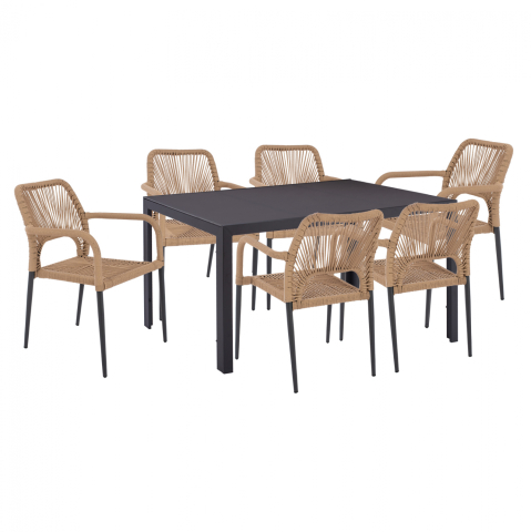 Seturi mese dining - DINING SET 7 PCS GRAY TABLE 150X90 AND ARMCHAIR WITH ROPE HM11527.01