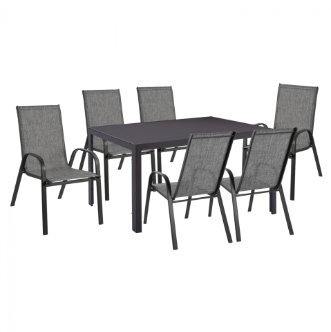 Seturi mese dining - DINING SET 7 PCS TABLE GRAY 150X90 AND ARMCHAIR TEXTLINE GRAY HM11520.01