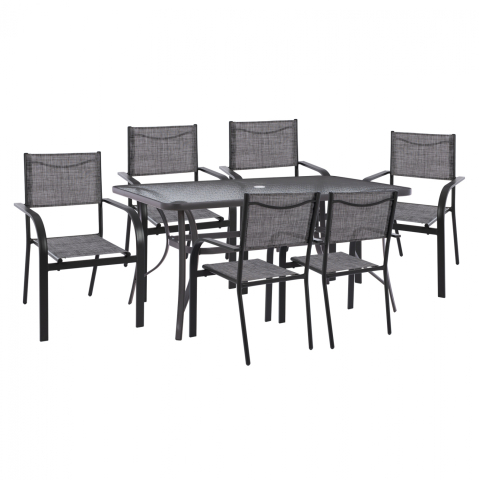 Seturi mese dining - DINING SET 7 PCS TABLE GRAY 150X90 AND ARMCHAIR TEXTLINE GRAY HM11532.01