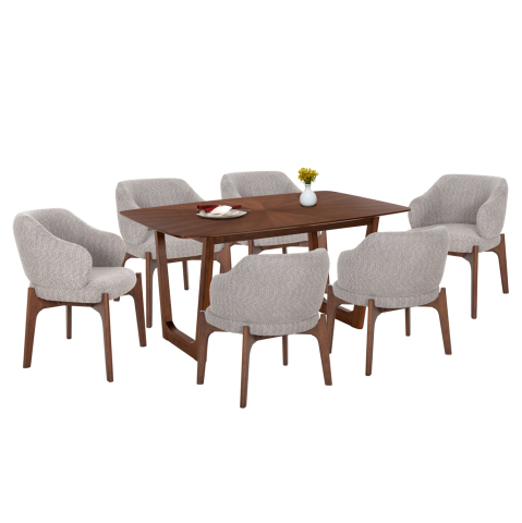 Seturi de sufragerie - DINING SET 7PCS ABAI HM21338.02 TABLE MADE OF MDF--CHAIRS WITH BOUCLE FABRIC