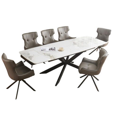 Interior - DINING SET 7PCS AIRA HM21358 EXTENDABLE CERAMIC TOP--PU IN GREY