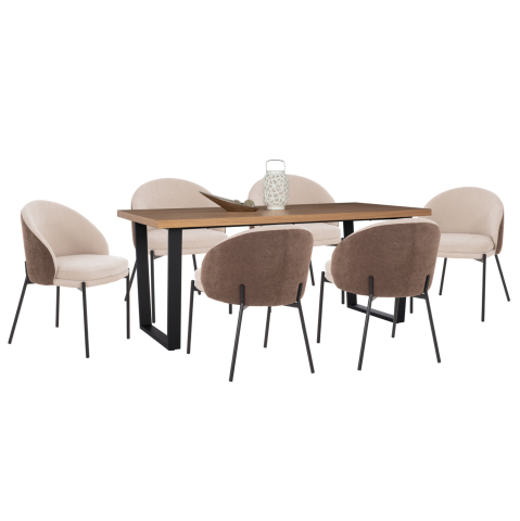 Interior - DINING SET 7PCS ASTORIA HM10933.02 MDF TOP--FABRIC IN BEIGE/BROWN and BLACK METAL LEGS