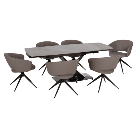 Interior - DINING SET 7PCS HOKU HM21357 EXTENDABLE GREY CERAMIC TOP--PU IN GREY