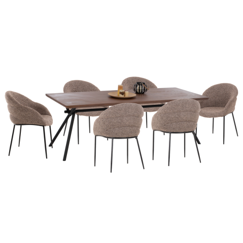 Interior - DINING SET 7PCS MANDY HM10957.03 MDF TOP--FABRIC IN TAUPE and BLACK METAL LEGS