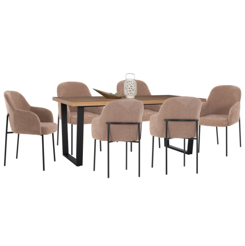 Interior - DINING SET 7PCS MANIDO HM10949.03 MDF TOP--FABRIC IN TAUPE and BLACK METAL LEGS