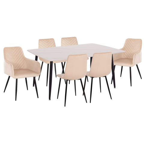 Seturi de sufragerie - DINING SET 7PCS RAVEN HM21070.01 CERAMIC TOP--4 CHAIRS and 2 ARMCHAIRS ECRU