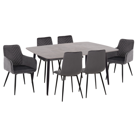 Seturi de sufragerie - DINING SET 7PCS RAVEN HM21070.03 CERAMIC TOP--4 CHAIRS and 2 ARMCHAIRS GREY