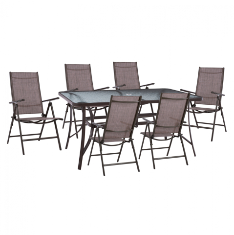 Seturi mese dining - DINING SET 7PCS TABLE 150X90 and FOLDABLE BROWN ARMCHAIR HM11489