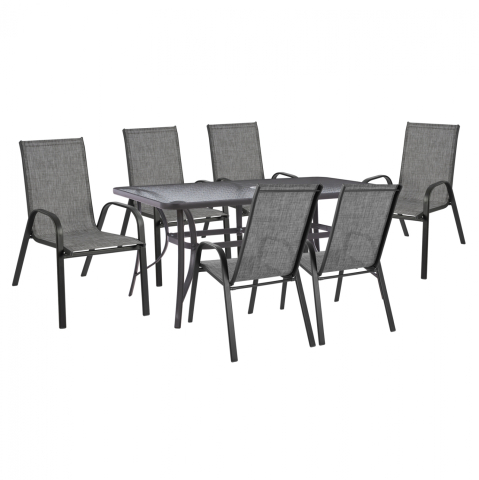 Seturi mese dining - DINING SET 7PCS TABLE 150X90 WITH ARMCHAIR TEXTILINE GRAY HM11471