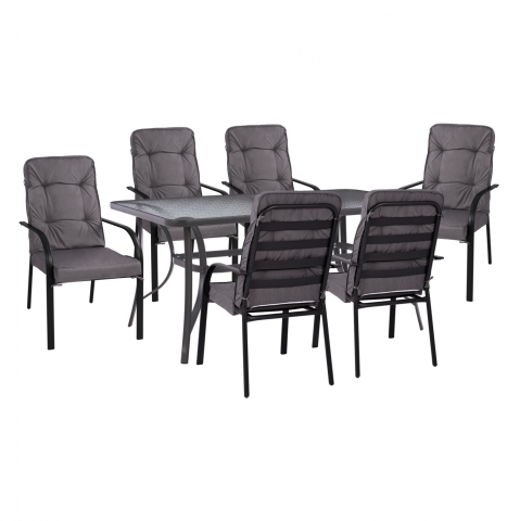 Seturi mese dining - DINING SET 7PCS TABLE 150X90 WITH ARMCHAIRS GRAY HM11475