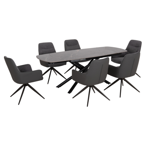 Interior - DINING SET 7PCS VANTA HM21356 EXTENDABLE CERAMIC TOP--FABRIC and PU IN GREY