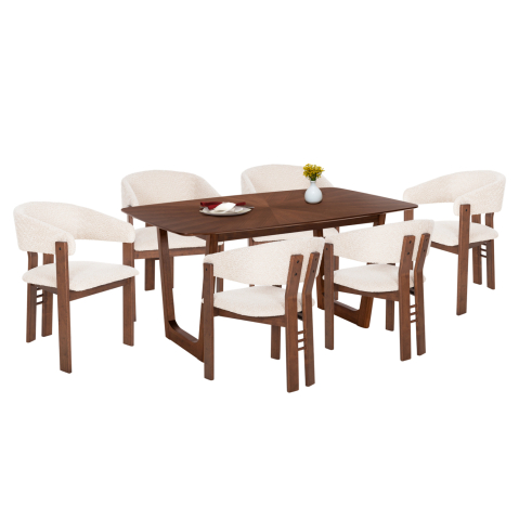 Seturi de sufragerie - DINING SET 7PCS ZARRA HM21338.01 TABLE MADE OF MDF--CHAIRS WITH BOUCLE FABRIC