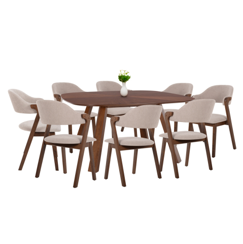 Seturi de sufragerie - DINING SET 9PCS RIDER HM21341 SQUARE TABLE MADE OF MDF--CHAIRS MADE OF RUBBERWOOD and FABRIC