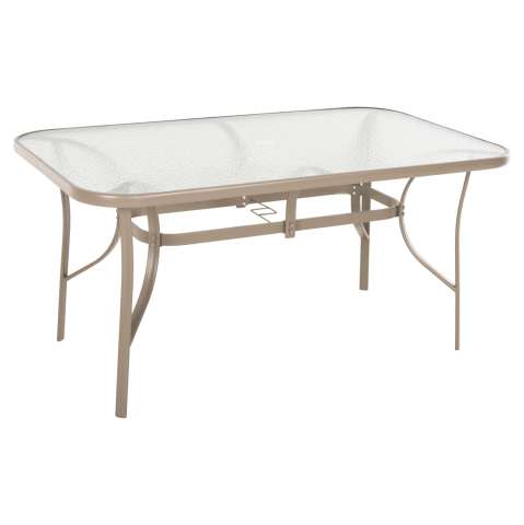 Mese - DINING TABLE BRUNO HM5145.14 METAL IN CHAMPAGNE COLOR-TEMPERED GLASS and UMBRELLA HOLE 150X90Χ72Hcm.