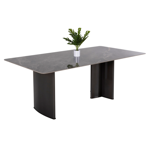 Mese - DINING TABLE HEFF HM9766.01 CERAMIC 12mmTOP IN BLACK MARBLE-MDF FRAME-FBLACK METAL LEGS 200x100x76Hcm.