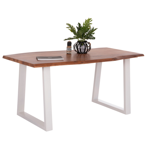 Interior - DINING TABLE MONTANA HM8336.12 ACACIA WOOD-4cm TOP THICKNESS--WHITE LEGS 160x90x77Hcm.