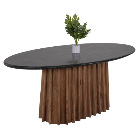 Mese - DINING TABLE OVAL DRAXX HM9689 SOLID ACACIA WOOD-BLACK MARBLE TOP 200x100x76Hcm.
