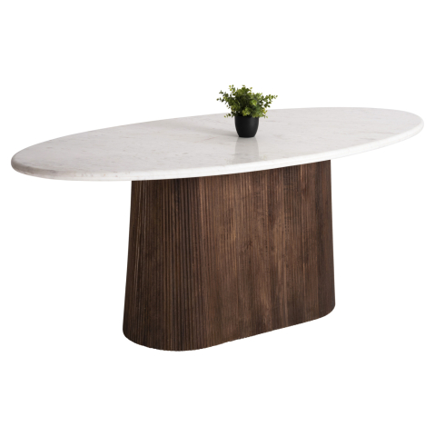 Mese - DINING TABLE OVAL PURGER HM9715 SOLID MANGO WOOD-WHITE MARBLE 180x89x76Hcm.