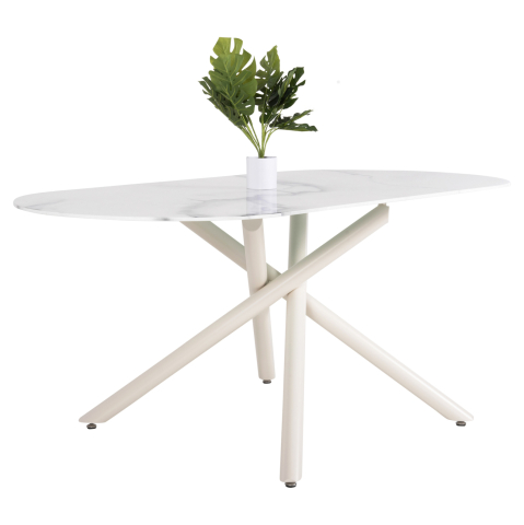 Mese - DINING TABLE PRENTIS HM9770.01 CERAMIC 12mm TOP IN WHITE MARBLE-WHITE METAL LEGS 180x90x76Hcm.